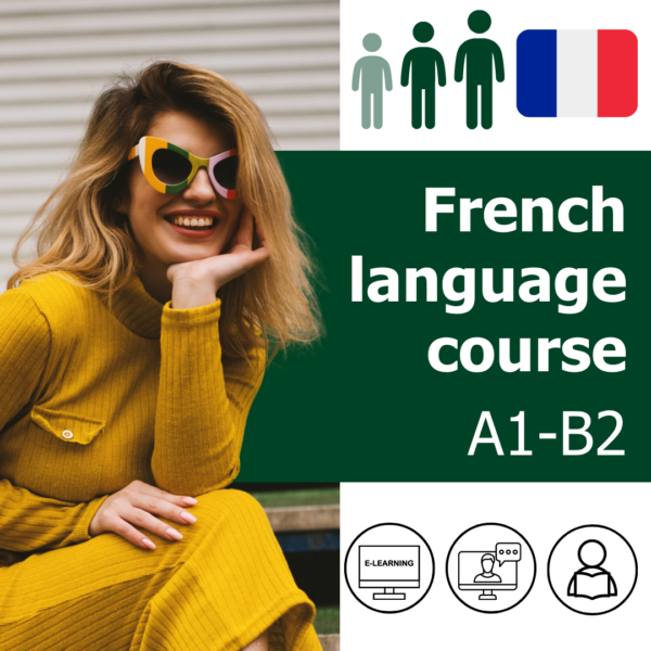 French language course online (at levels A0, A1-A2 and B1-B2) on an e-learning platform
