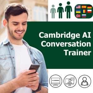 Cambridge School of English Conversation Trainer training speech in foreign language chat in english Norwegian Spanish German Russian Ukrainian Polish Romanian talking and chatting platform for learning languages online